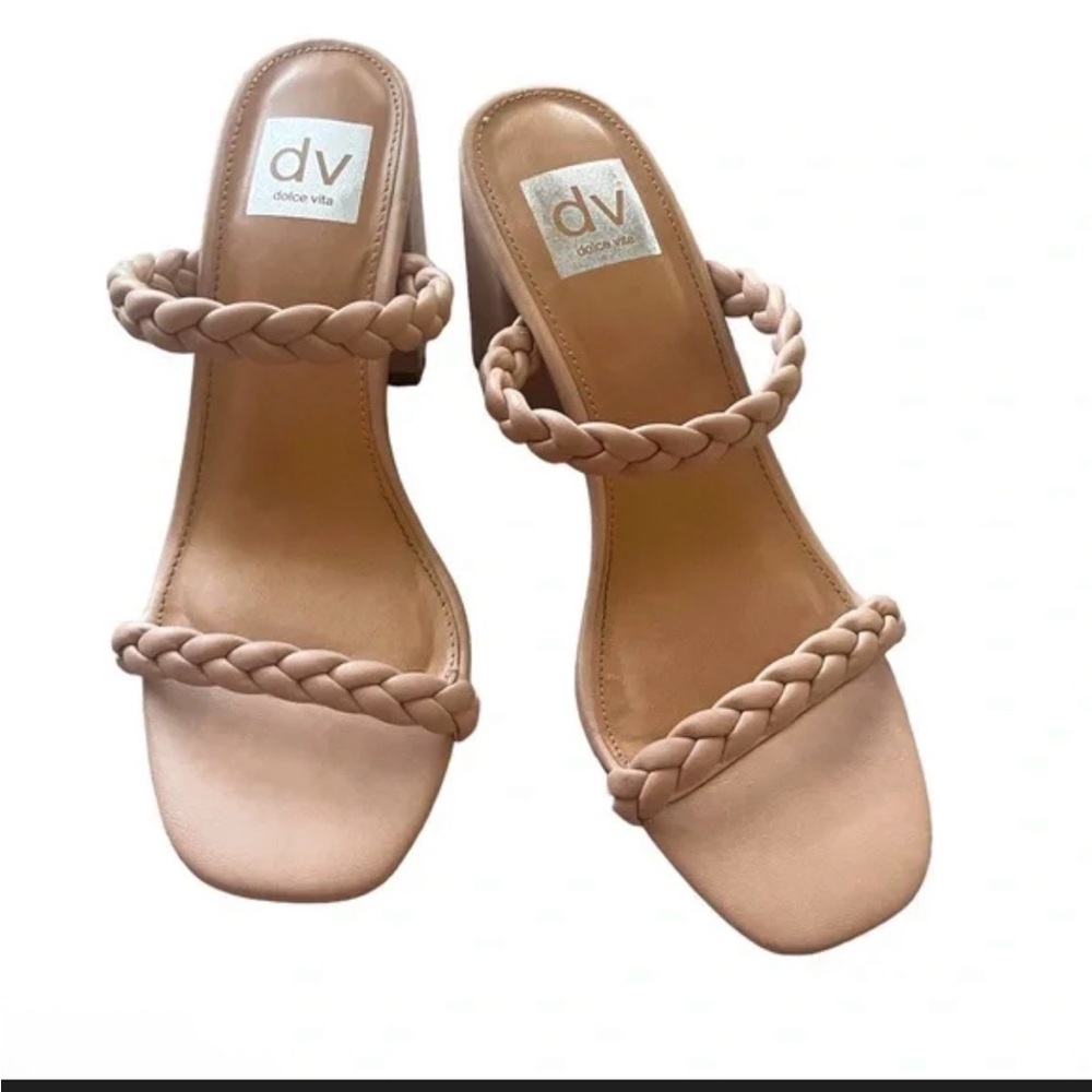 Dolce Vita Braided Double-Strap Slide Heels in Blush